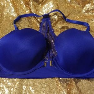 Cacique electric blue lace racerback bra. 44C